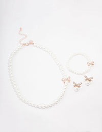Rose Gold Pearl & Bow Jewellery Set - link has visual effect only