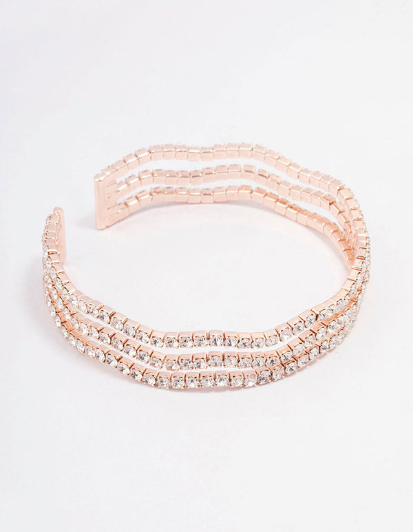 Rose Gold Diamante Wave Cupchain Wrist Cuff