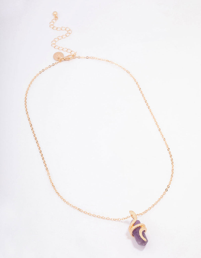 Gold Amethyst Snake Wrap Shard Pendant Necklace