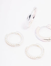 Rhodium Cubic Zirconia Minimal Huggie Hoop Earrings 3-Pack - link has visual effect only