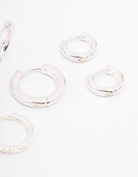 Rhodium Cubic Zirconia Minimal Huggie Hoop Earrings 3-Pack - link has visual effect only