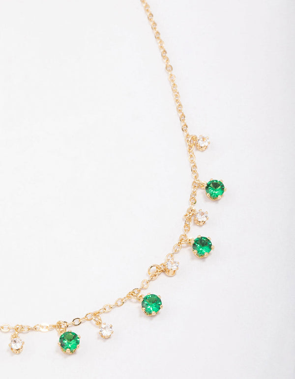 Gold Plated Alternating Cubic Zirconia Droplet Pendant Necklace