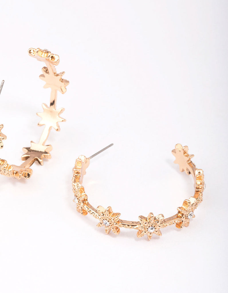 Gold Diamante Star Hoop Earrings