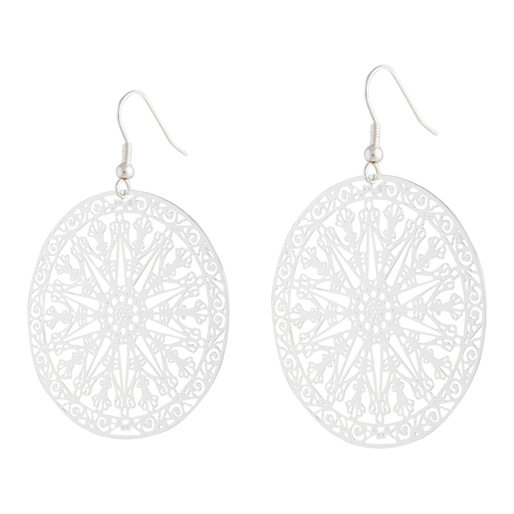 Silver Large Stamp Filigree Disc Earrings