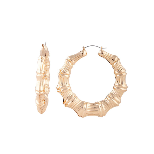 Large Gold Bamboo Hoop Earrings