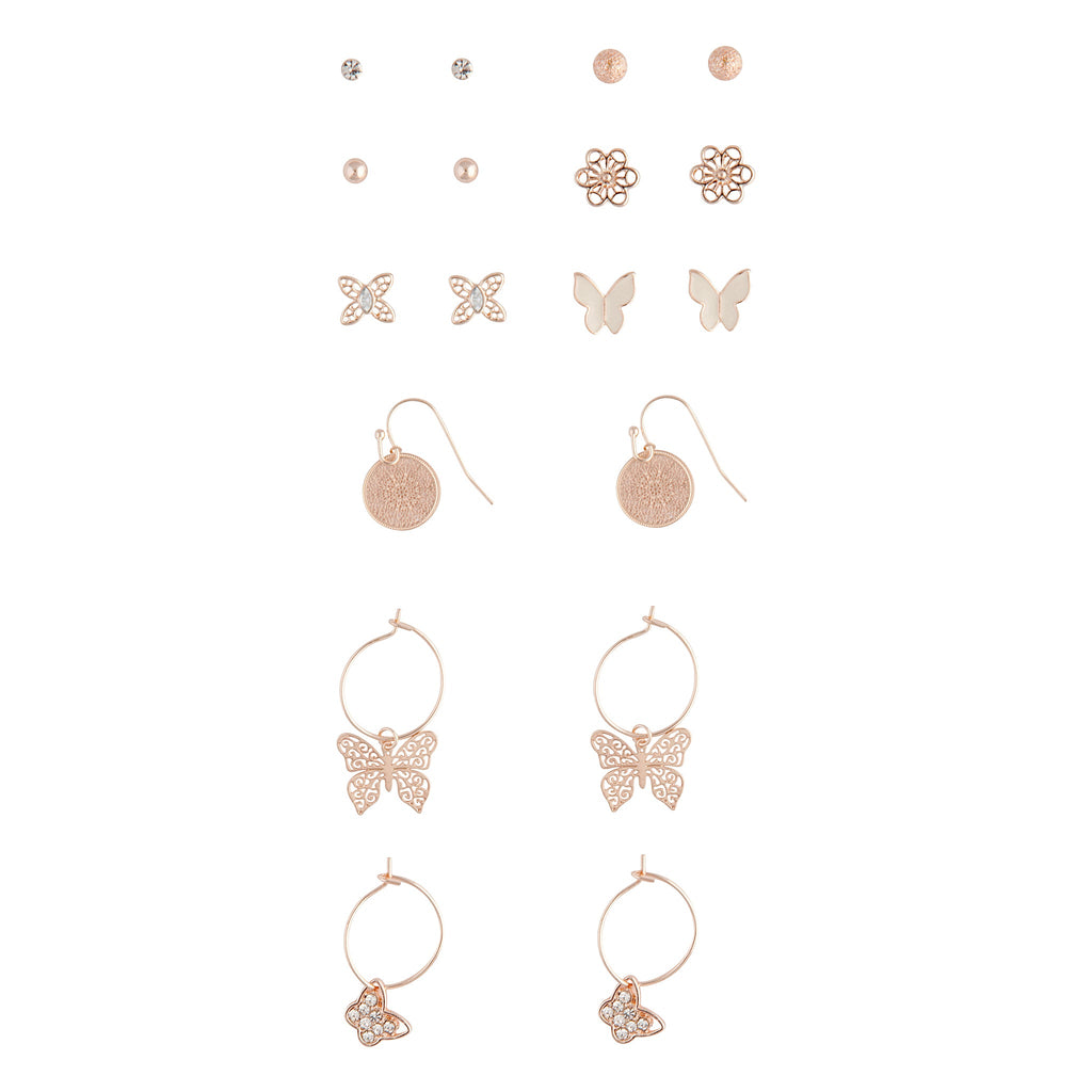 Rose Gold Butterfly Stud & Sleeper Earring Pack