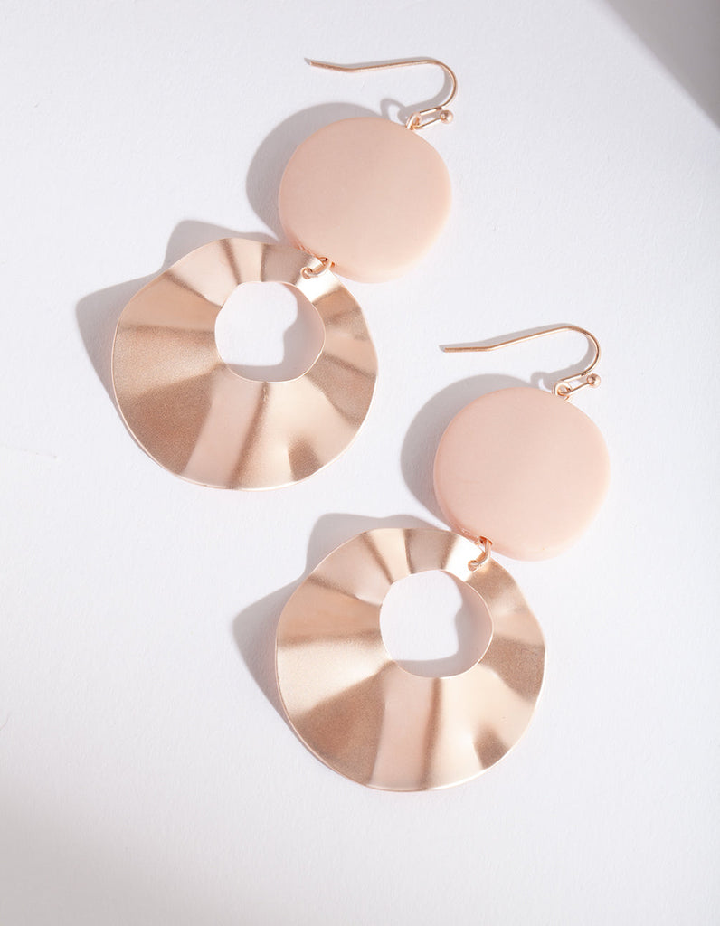 Pink Metal Double Disc Earrings