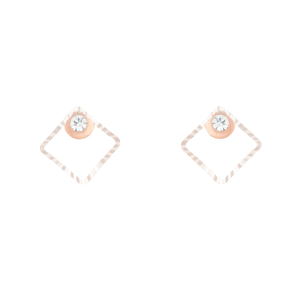 Rose Gold Geometric Square Diamante Stud Earrings